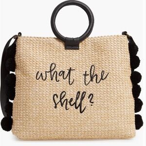 T-Shirt & Jeans Tan Tote with Black Pom Accents